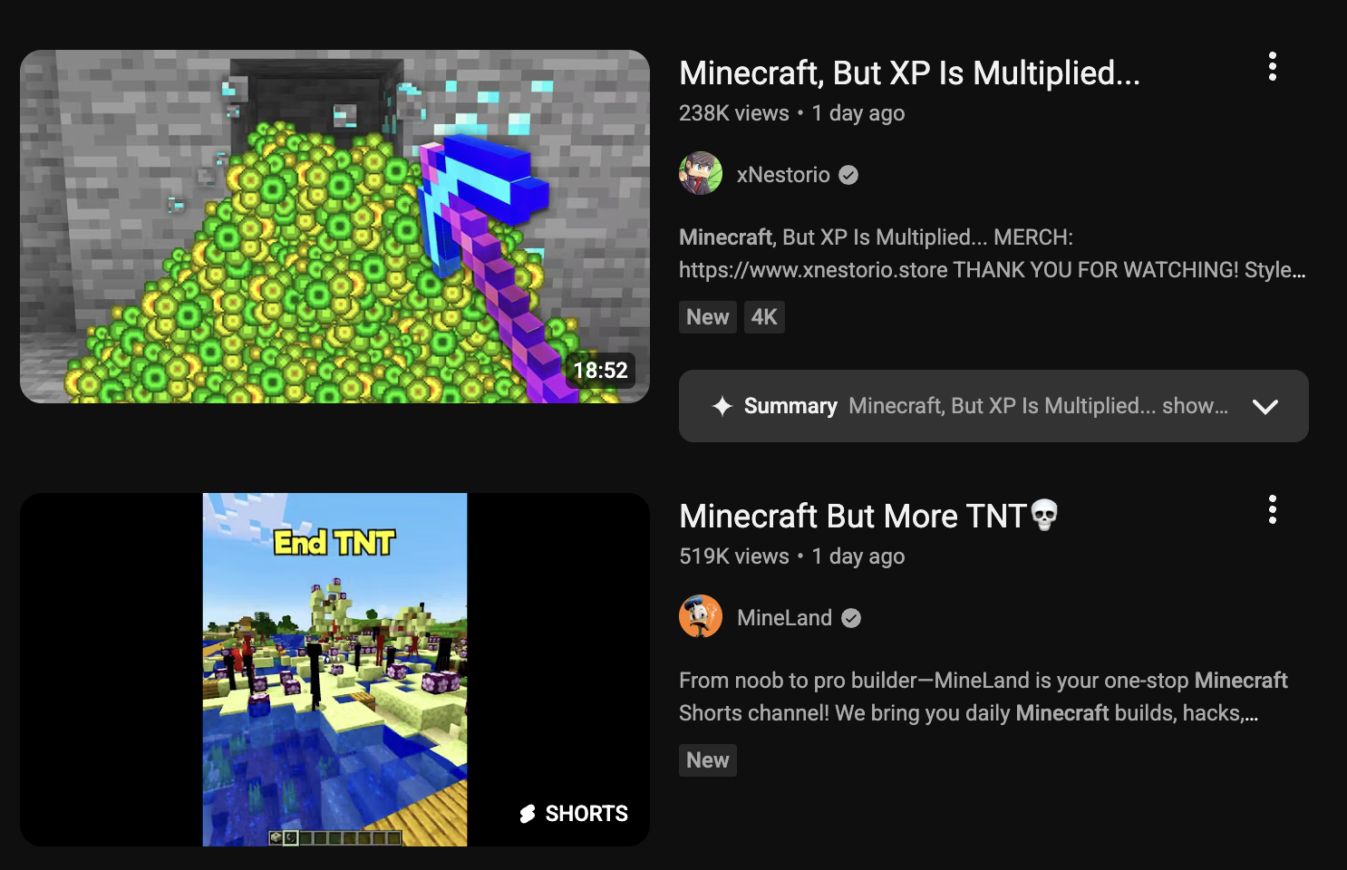 Two YouTube Videos in a column, with the second one being a YouTube Short