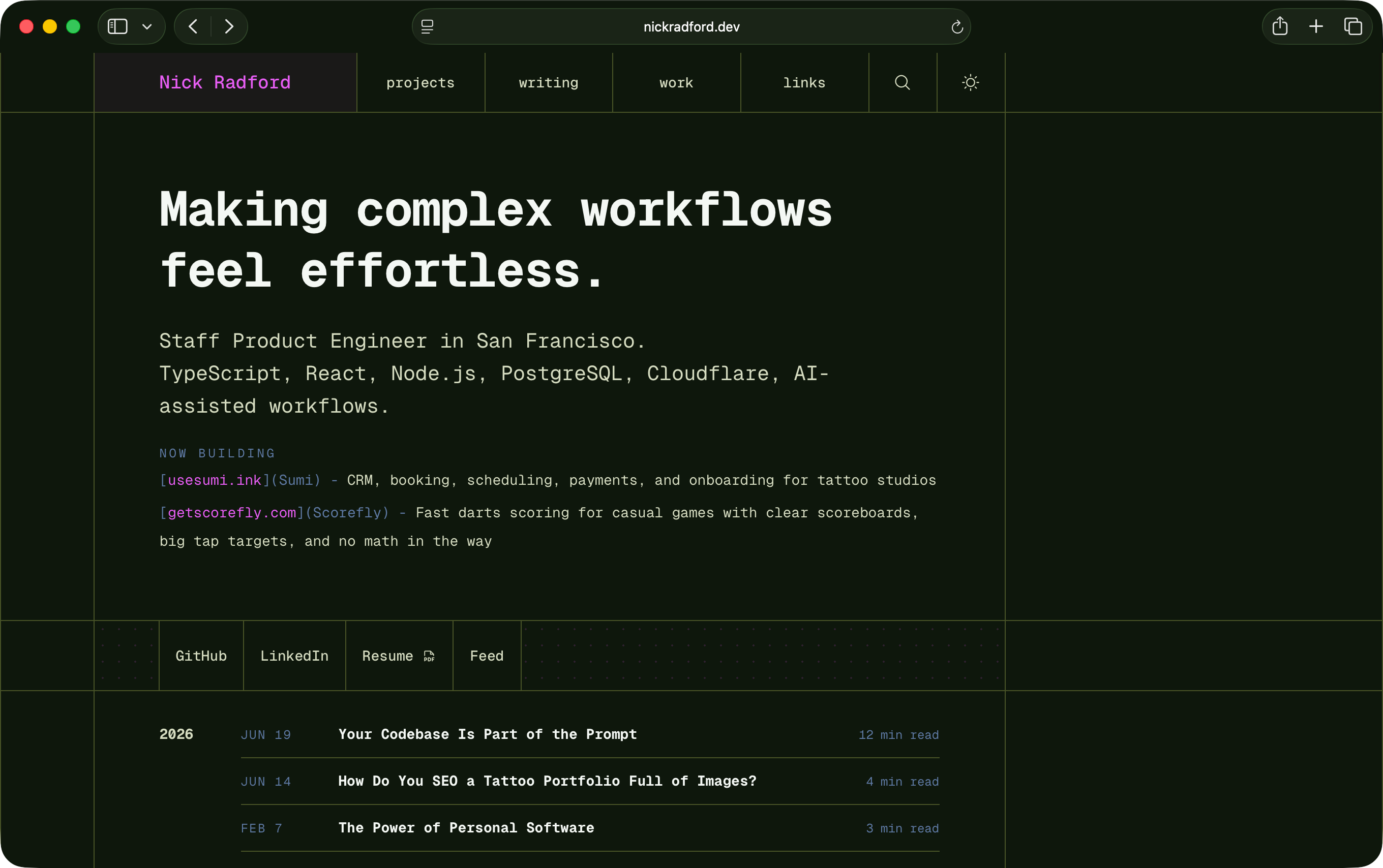 Theme Lab generated dark palette with green surfaces and magenta accents.